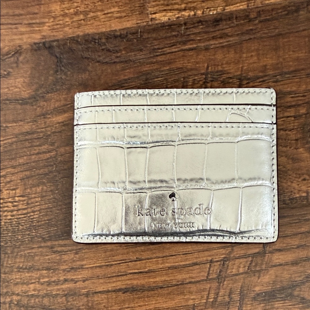 Kate Spade Silver Croc-Embossed Card Holder